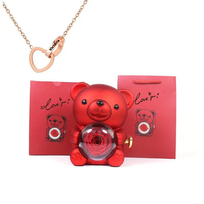 Caja de Regalo de Oso con Collar de Corazones